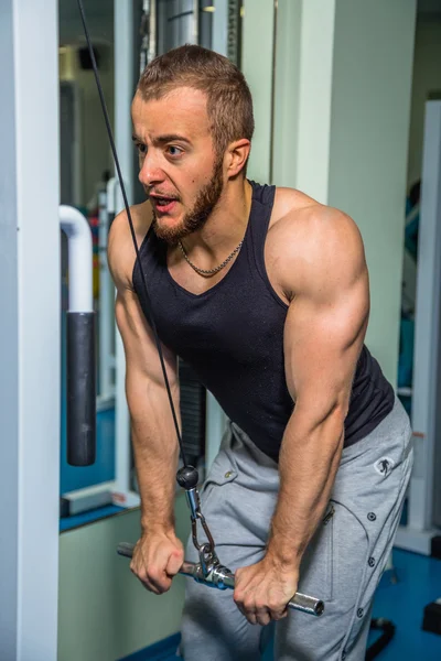 El atleta demuestra músculos. Trabaje en su cuerpo y lograr la meta. Fotos para revistas deportivas y sitios web . —  Fotos de Stock