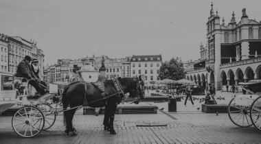 Views of Krakow in black and white clipart