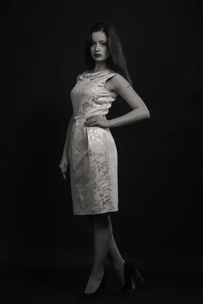 Schoonheid mode portret van een brunette. Portret van een meisje in lage sleutel — Stockfoto