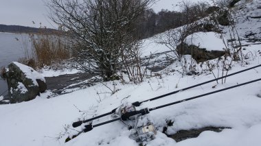 Güzel kış manzara, arazi buzla kaplıdır