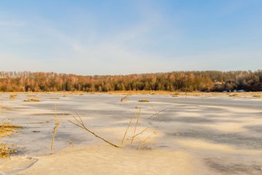 Güzel kış manzara, arazi buzla kaplıdır