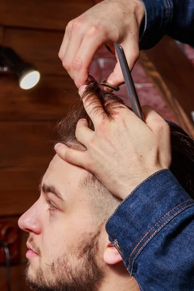 Barber combs client Barbershop — Stock Photo, Image