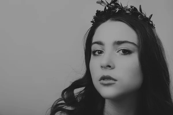 Woman with beautiful hair black and white portrait — Stock Photo, Image