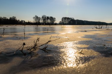 Güzel kış manzara, arazi buzla kaplıdır