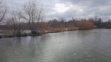 Güzel kış manzara, arazi buzla kaplıdır