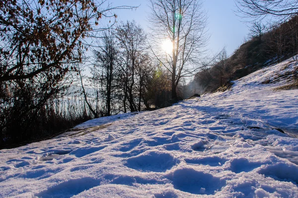 Bonita paisagem de inverno, a terra está coberta de gelo — Fotografia de Stock