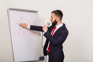 İş coach blackboard işaretçiyi üzerinde yazıyor
