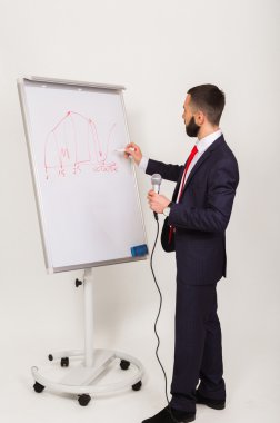 Eğitim sırasında genel sunumlar hoparlörlerin. Sunular için yönetim kurulu ile çalışmak.