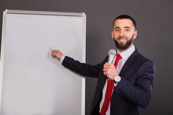 Lecturer in the process of public speaking — Stock Photo, Image