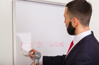 Eğitim sırasında genel sunumlar hoparlörlerin. Sunular için yönetim kurulu ile çalışmak.