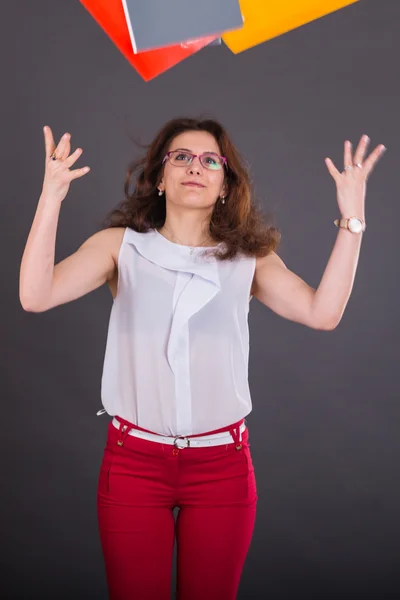 Beautiful business woman with folders for papers — Stock Photo, Image