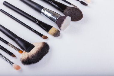 Beyaz arka plan üzerinde diğer kalıcı makyaj fırça