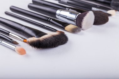 Beyaz arka plan üzerinde diğer kalıcı makyaj fırça