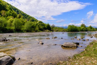 Muhteşem sahne dağ Nehri üzerinde. Yaz tatil ve bayram