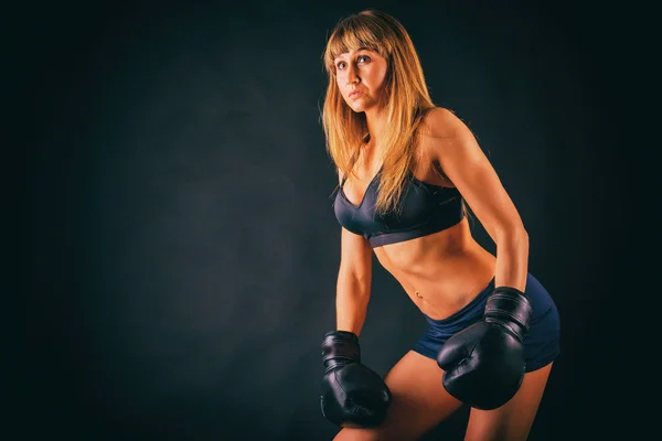 Sexy fitness girl in boxing gloves — Stock Photo, Image