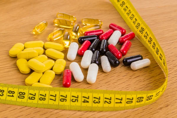 Colorful pills and tablets. Diet pills