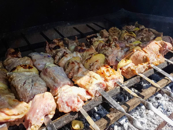 Przygotowanie snish kebab z grilla — Zdjęcie stockowe