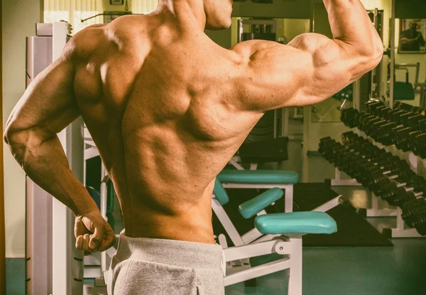 Beautiful male body on the background of the gym — Stock Photo, Image