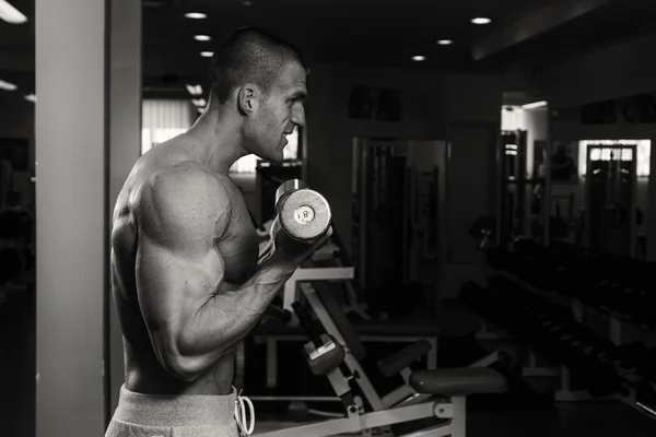 Männlicher Bodybuilder mit Kurzhantel — Stockfoto
