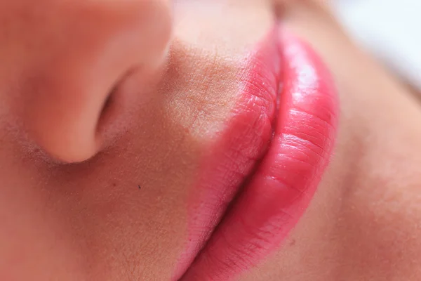 Labbra e naso da vicino — Foto Stock
