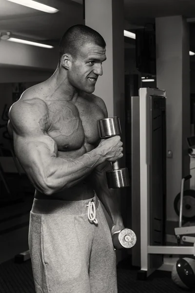 Spor salonunda dumbbells ile işgal.