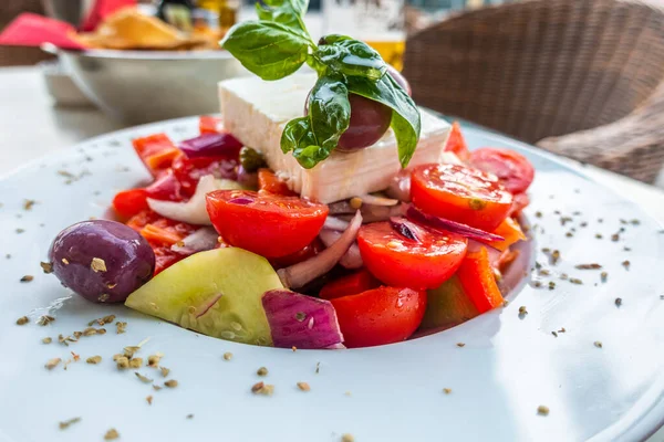 Ost Och Tomat Sallad Mat Bakgrund — Stockfoto