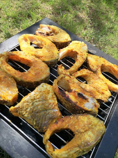 Filetes Carpa Fríen Fondo Parrilla Alimentos — Foto de Stock