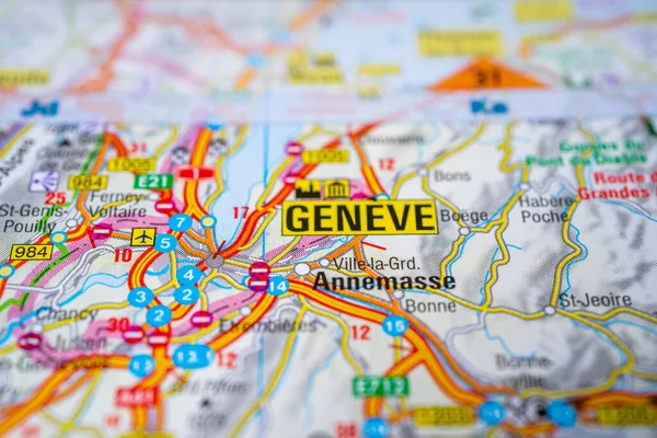Geneve Στο Χάρτη Της Ευρώπης — Φωτογραφία Αρχείου