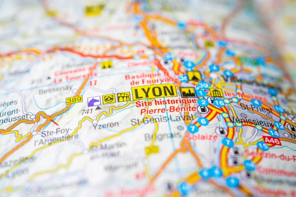 Lyon Mapa Europa — Foto de Stock