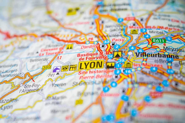 Lyon Mapa Europa — Foto de Stock