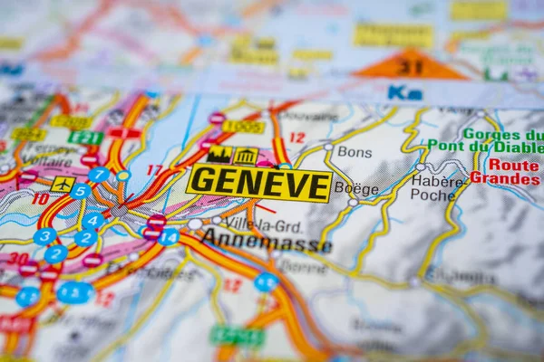 Geneve Στο Χάρτη Της Ευρώπης — Φωτογραφία Αρχείου