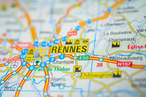 Rennes Auf Der Europa Karte — Stockfoto