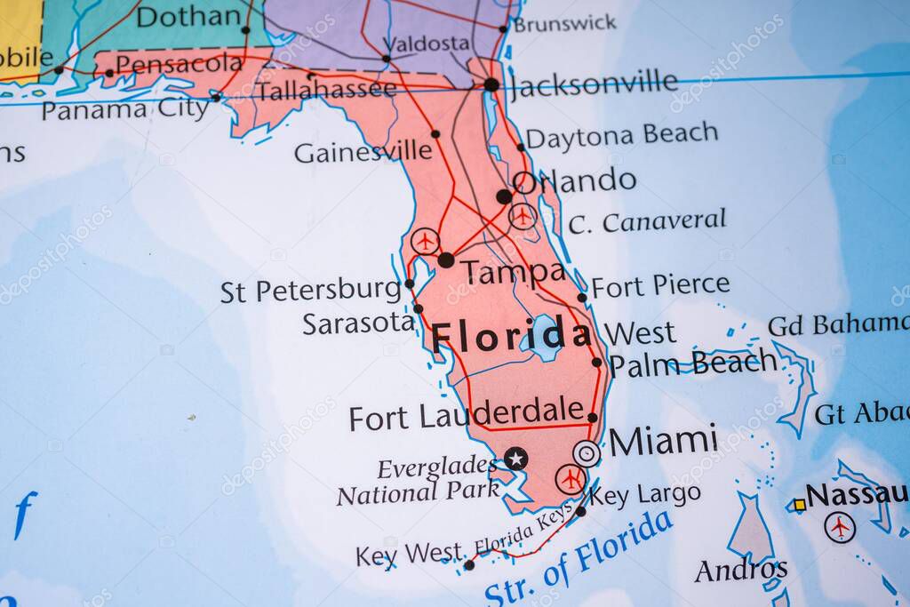 Florida on the map of USA