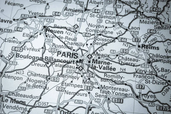 Paris Sobre Mapa Europa — Fotografia de Stock