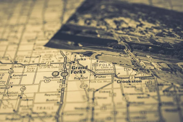 グランドフォークス米国旅行地図の背景 — ストック写真