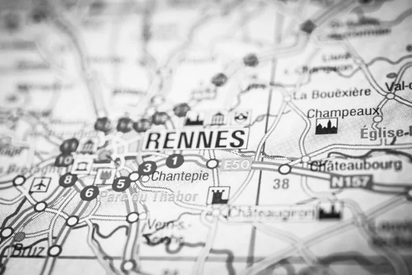 Rennes Sulla Mappa Europa — Foto Stock