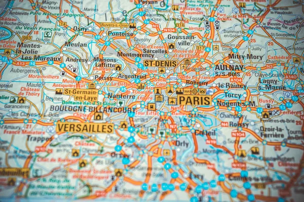 Paris on map of Europe background
