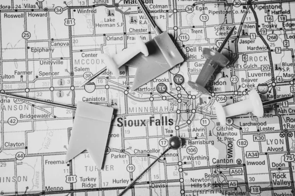 Sioux Falls Sulla Mappa Degli Stati Uniti — Foto Stock
