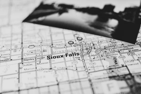 Mapa Podróży Sioux Falls Stany Zjednoczone — Zdjęcie stockowe