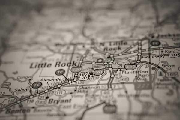 美国地图上的小石城 — 图库照片