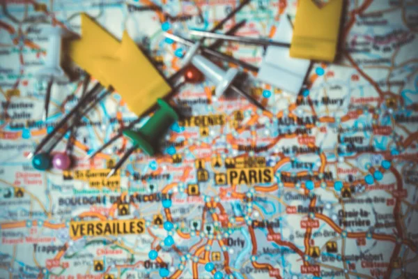 Paris on map of Europe background