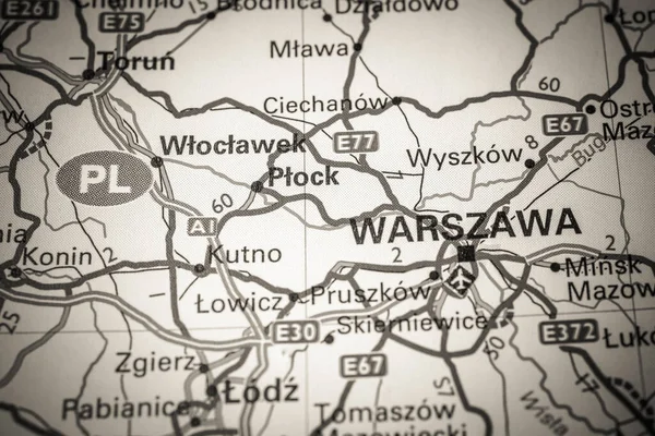 Varšava Mapě Evropy — Stock fotografie