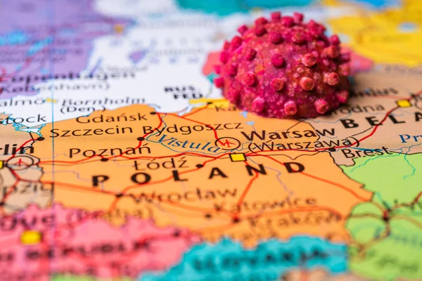 Poland on coronavirus map background