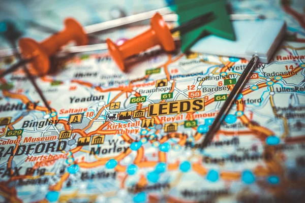 Leeds Map Europe — 图库照片
