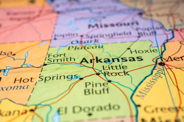 Arkansas Kartan Över Usa — Stockfoto