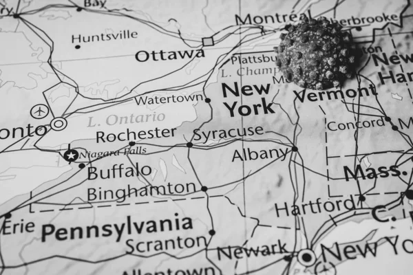 Coronavirus地图背景中的纽约 — 图库照片