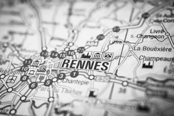 Rennes Sulla Mappa Europa — Foto Stock