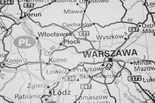 华沙在欧洲地图上 — 图库照片
