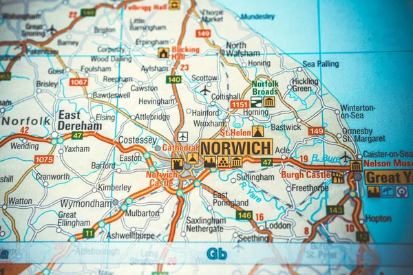 Norwich England Карте Европы — стоковое фото