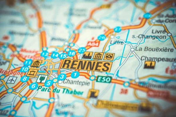 Rennes Sulla Mappa Europa — Foto Stock